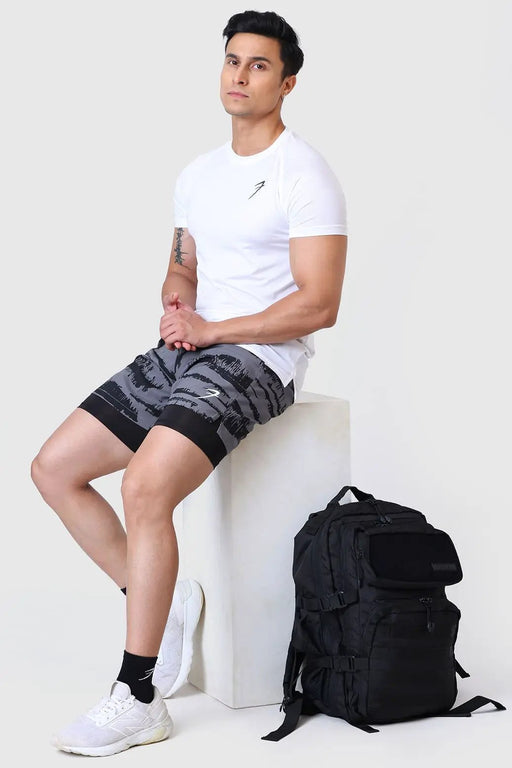2 in 1 Printed Compression Shorts Gold Grey by Fuaark Nz