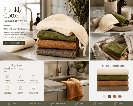 Nest & Stem Homewares Cleaning Cloths Frankly Cotton Ultra Soft Microfiber Towels 30 x 30cm Cotton Microfibre Cleaning Cloths Set Of Five