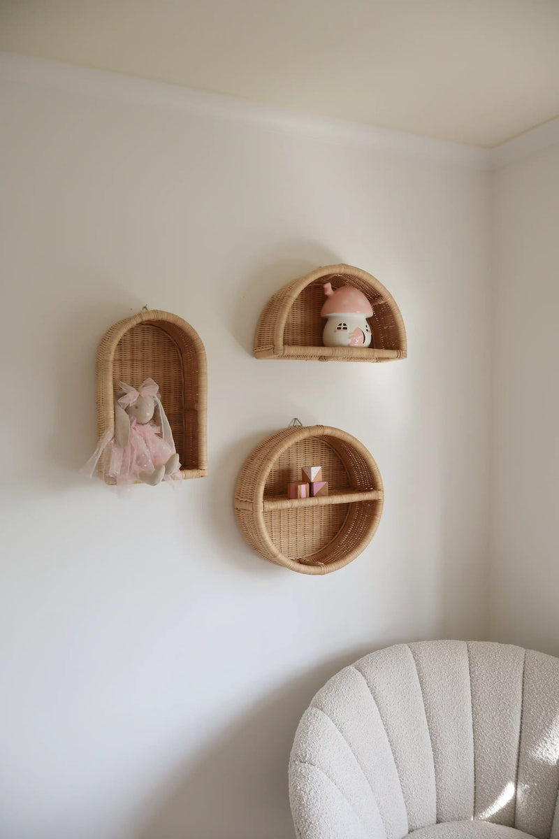 Inkah Limited Natural Woven Rattan Arch Wall Shelf For Boho Decor Natural Woven Rattan Arch Wall Shelf for Boho Decor