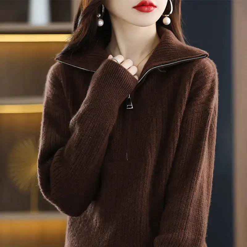 Women's 100% Merino Wool Thick Turtleneck Sweater - Zipper Front, Loose Fit | Winter Warmth by Mead's Supply & Equipment Outfitters limited
