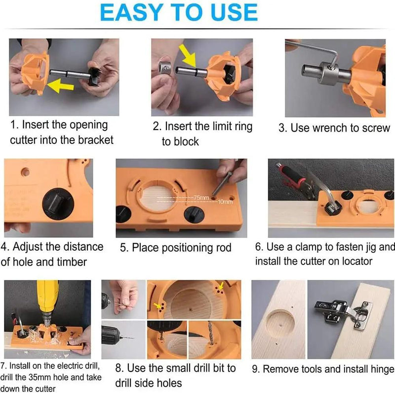 Concealed 35mm Cup Style Hinge Jig Boring Hole Drill Guide with Drill Bit Wood by salelink.co.nz