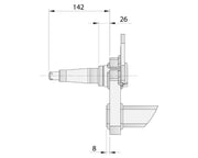 Diagram of a Drop Beam Axle - Disc-Braked - 2000kg - dimensions 142mm x 26mm x 8mm.