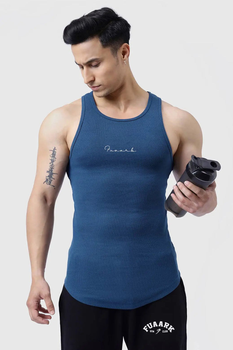 Ribbed Tank Teal by Fuaark Nz