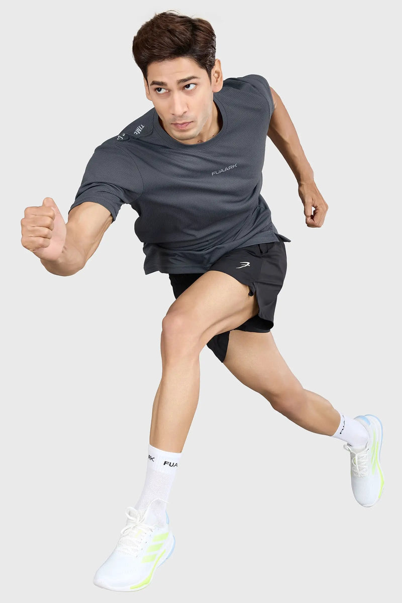 Checks Running T-shirt Grey by Fuaark Nz