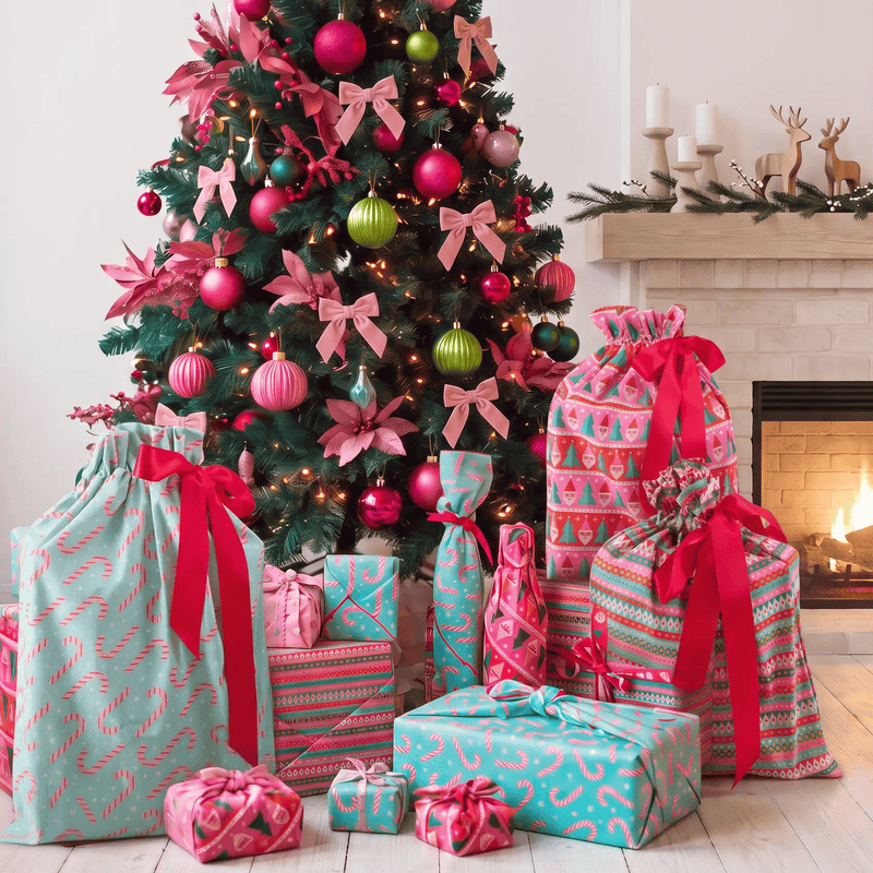 Waste Free Celebrations Furoshiki Wrapping Cloths Feliz Navidad Fiesta - 4 Furoshiki Gift Wraps Feliz Navidad Fiesta - 4 Furoshiki Gift Wraps