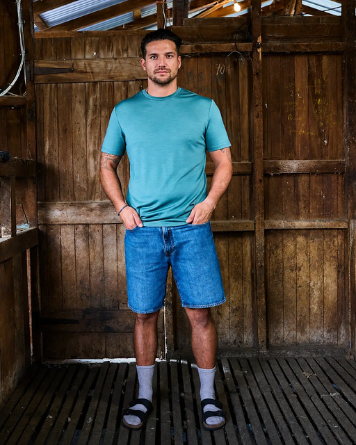 Men's Crew Short Sleeve T-shirt - 100% Merino Wool, Fern Green by Merino 365 NZ