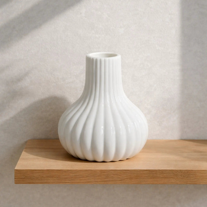 Frankly Cotton Fluted Ceramic Bud Vase – White by Nest & Stem Homewares