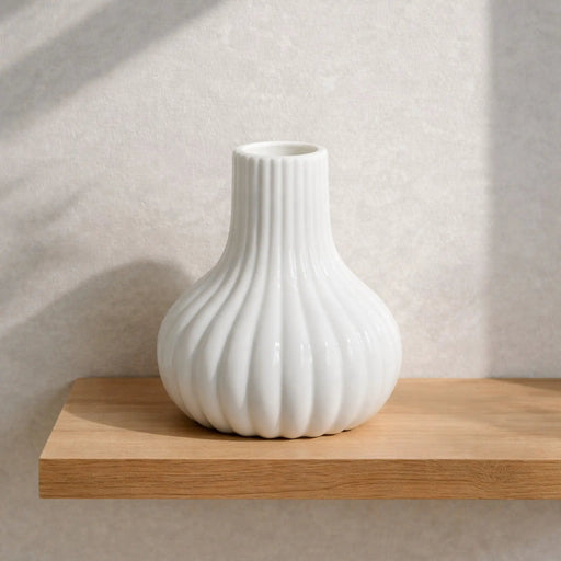 Frankly Cotton Fluted Ceramic Bud Vase – White by Nest & Stem Homewares