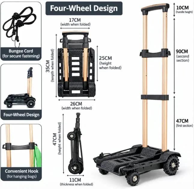 g8buynz Foldable 4-Wheel Hand Trolley Cart with Adjustable Handle, Compact Folding Platform Cart Foldable 4-Wheel Hand Trolley Cart with Adjustable Handle, Compact Folding Platform Cart