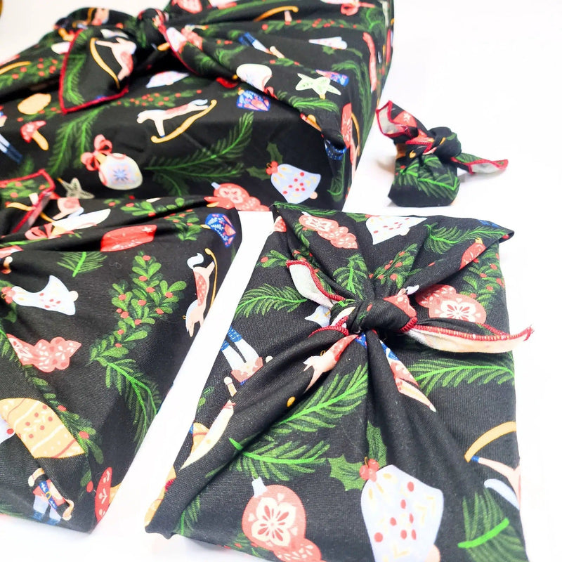 Waste Free Celebrations Furoshiki Wrapping Cloths Folk Julepynt - 4 Furoshiki Gift Wraps Folk Julepynt - 4 Furoshiki Gift Wraps