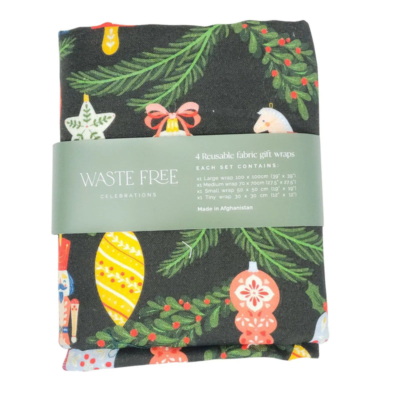 Waste Free Celebrations Furoshiki Wrapping Cloths Folk Julepynt - 4 Furoshiki Gift Wraps Folk Julepynt - 4 Furoshiki Gift Wraps