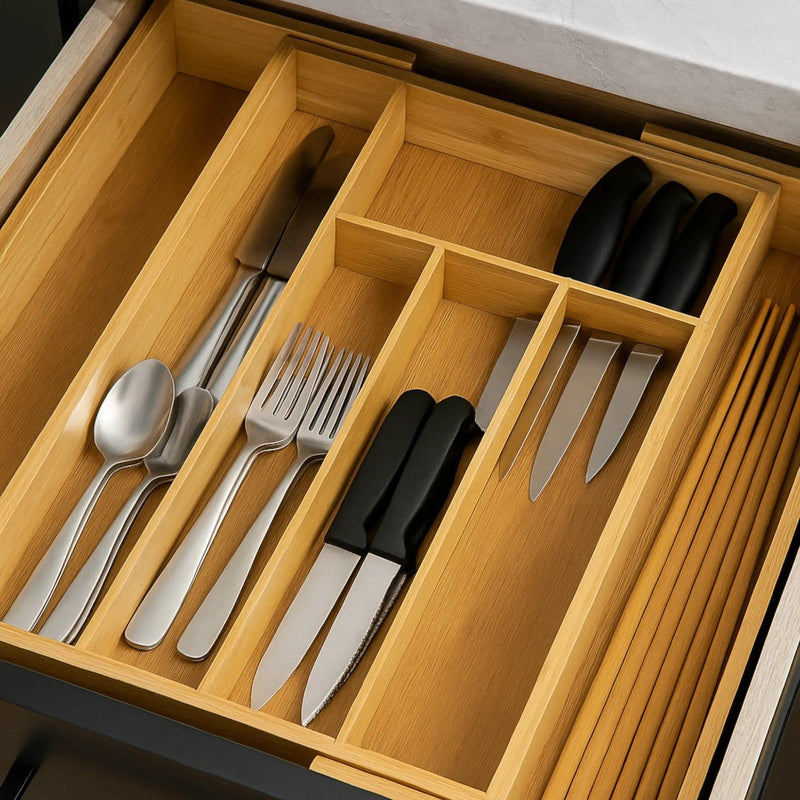 Frankly Cotton Bamboo Expandable Cutlery Tray by Nest & Stem Homewares