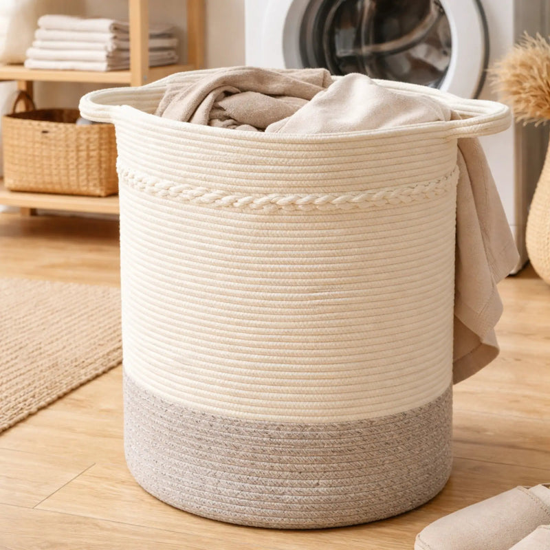 Frankly Cotton Woven Linen Basket White/Natural by Nest & Stem Homewares