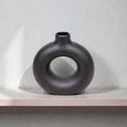 Frankly Cotton Black Sculptural Ring Vase by Nest & Stem Homewares