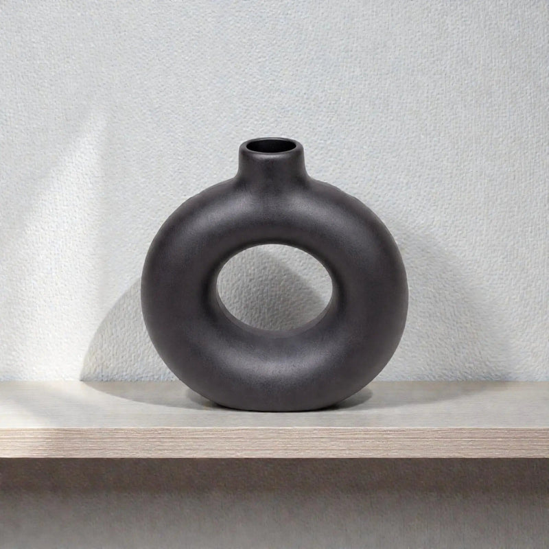 Frankly Cotton Black Sculptural Ring Vase by Nest & Stem Homewares