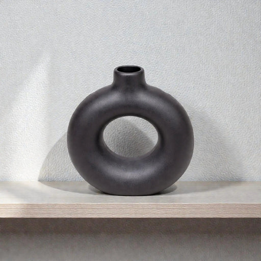 Nest & Stem Homewares Ceramic Vase Frankly Cotton Black Sculptural Ring Vase Frankly Cotton Black Sculptural Ring Vase