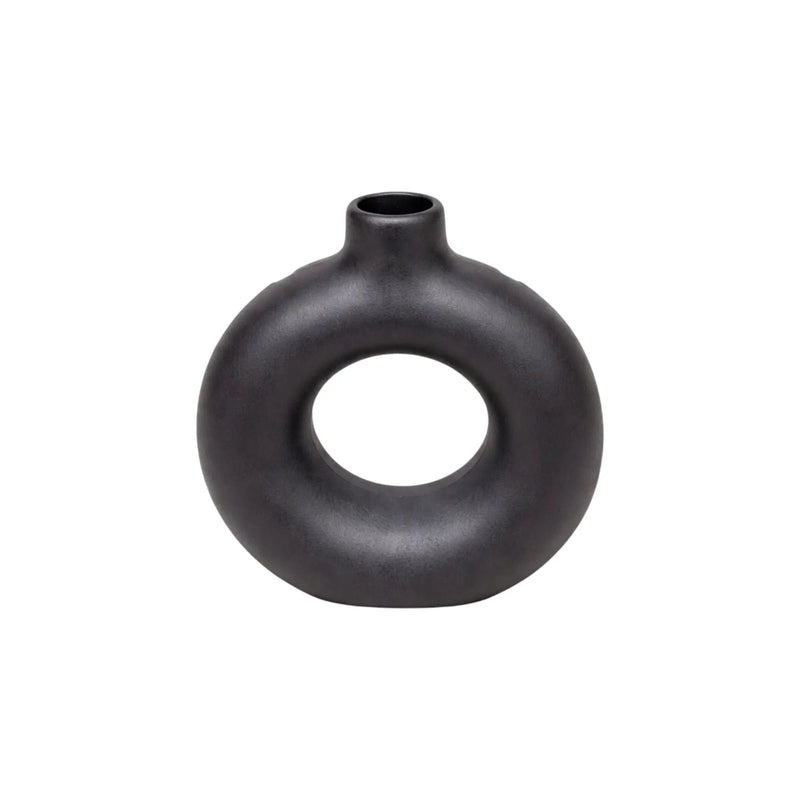 Frankly Cotton Black Sculptural Ring Vase by Nest & Stem Homewares