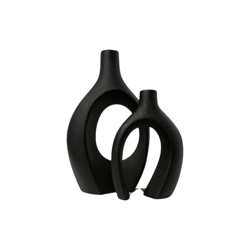 Frankly Cotton Ceramic Black Sculptural Vase Set (2-Piece) by Nest & Stem Homewares