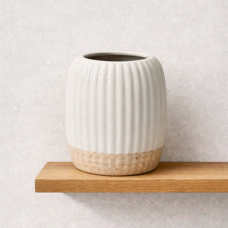 Frankly Cotton Column Ribbed Ceramic Vase by Nest & Stem Homewares