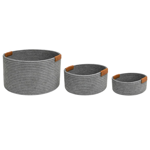 Nest & Stem Homewares Basket Frankly Cotton Dark Grey Basket with Tan Holders Frankly Cotton Dark Grey Basket with Tan Holders