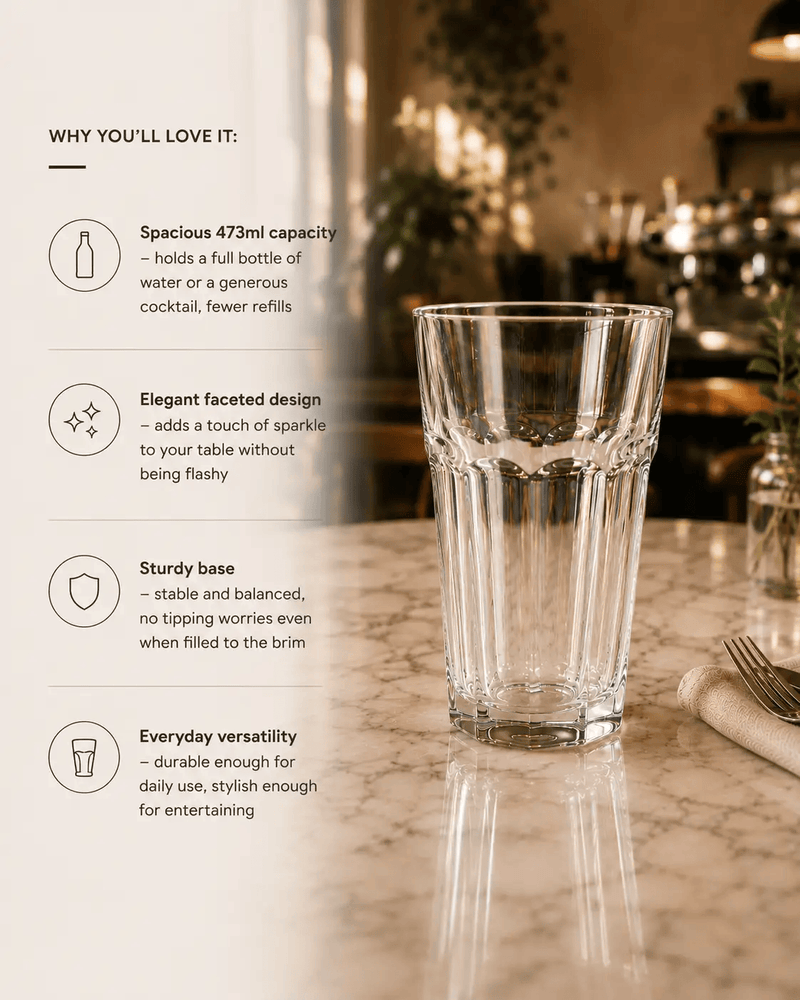 Frankly Cotton Clear Faceted Toughened Glass Tumbler 473ml by Nest & Stem Homewares