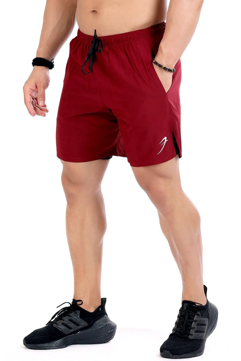 2 in 1 Compression Shorts Maroon by Fuaark Nz