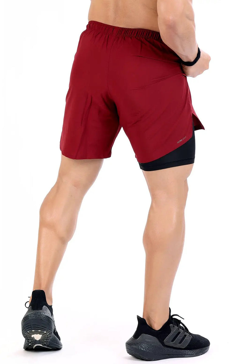 2 in 1 Compression Shorts Maroon by Fuaark Nz