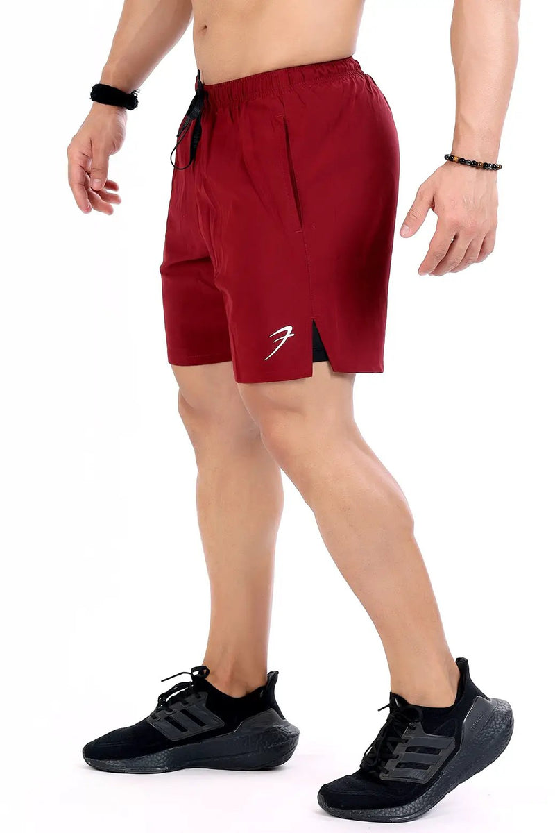 2 in 1 Compression Shorts Maroon by Fuaark Nz