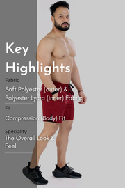 2 in 1 Compression Shorts Maroon by Fuaark Nz