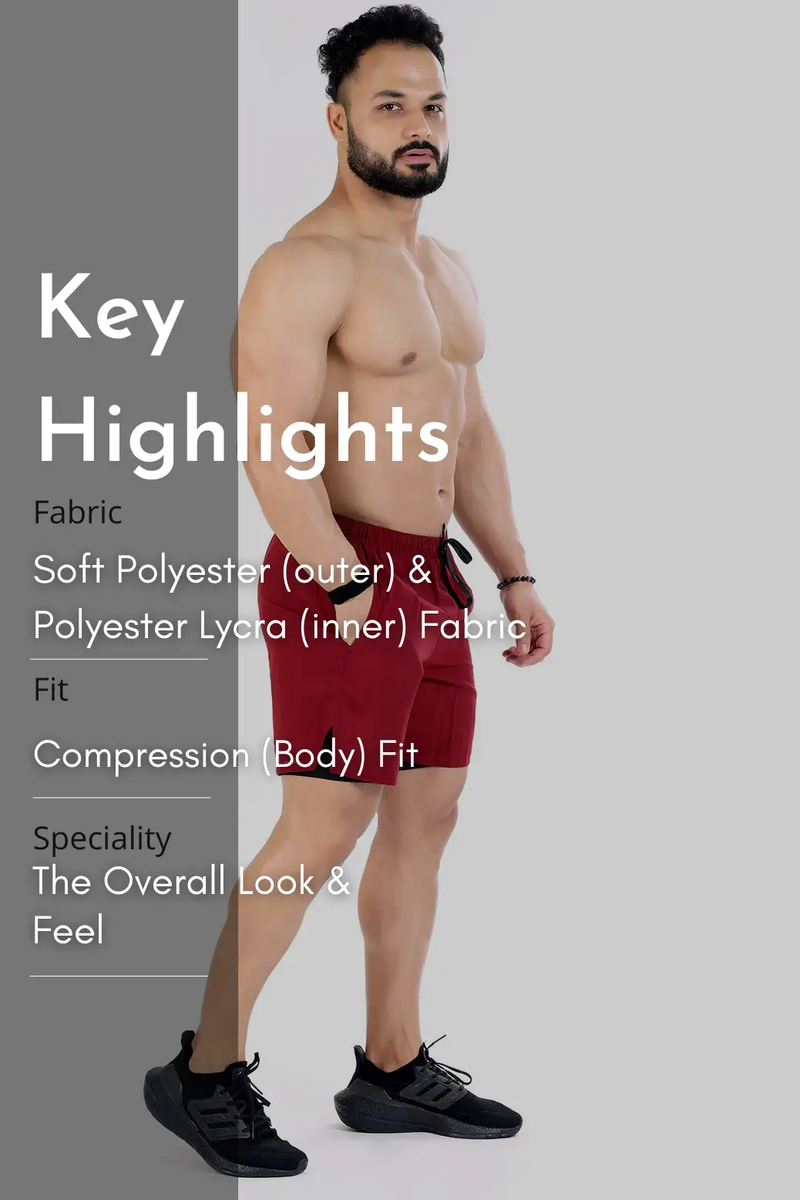 2 in 1 Compression Shorts Maroon by Fuaark Nz