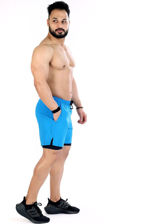 2 in 1 Compression Shorts Blue by Fuaark Nz