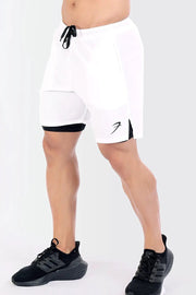 2 in 1 Compression Shorts White by Fuaark Nz