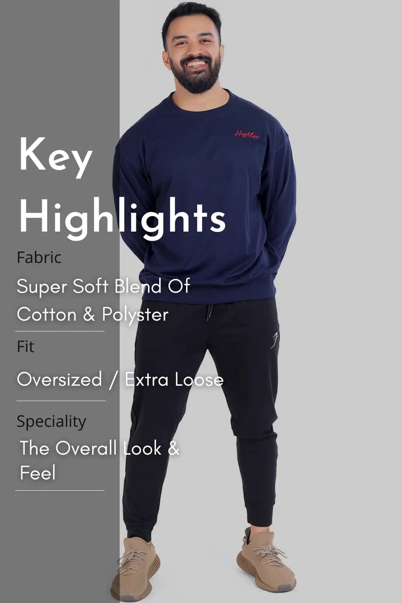 Hustler Oversized Sweatshirt Navy by Fuaark Nz