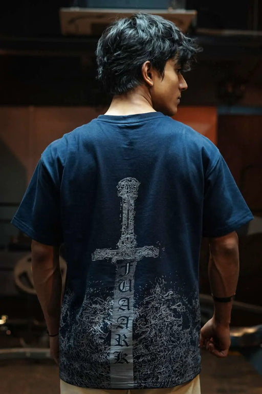 Sword Oversized T-shirt Navy by Fuaark Nz