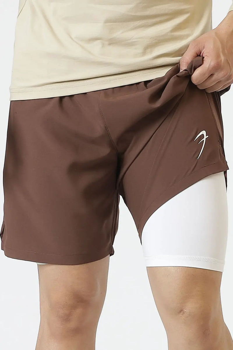 2 in 1 Compression Shorts Brown by Fuaark Nz