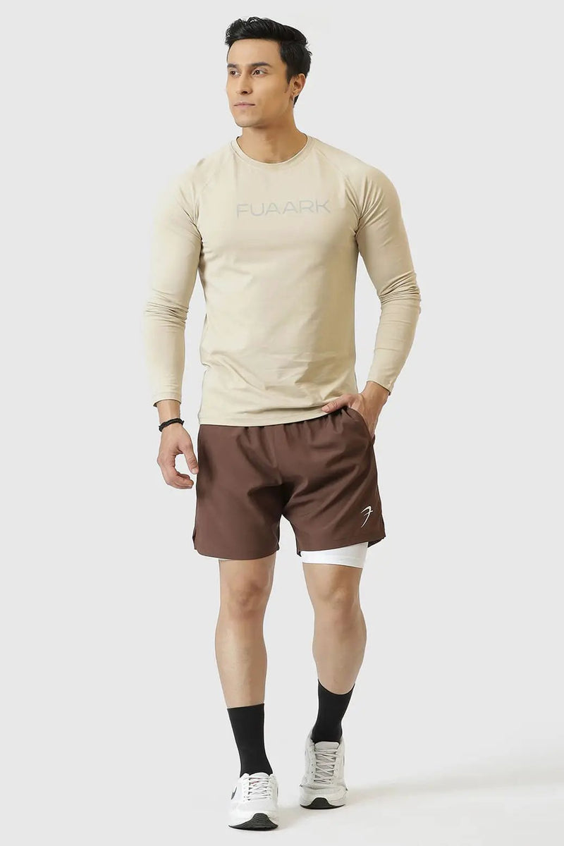 2 in 1 Compression Shorts Brown by Fuaark Nz
