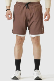 2 in 1 Compression Shorts Brown by Fuaark Nz