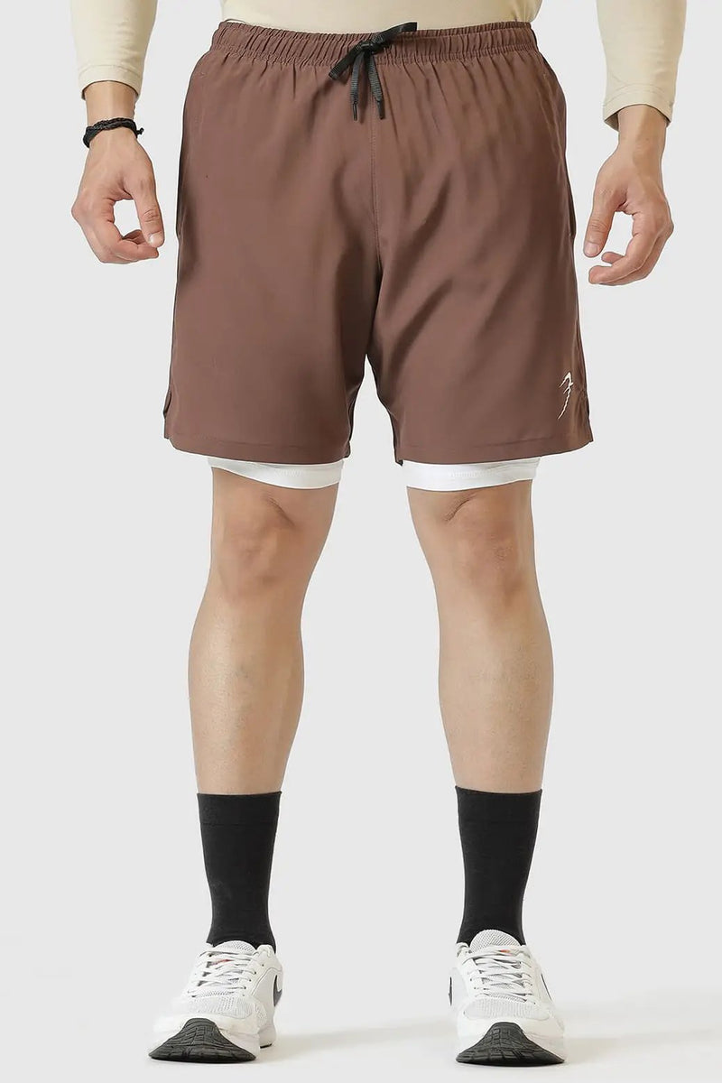 2 in 1 Compression Shorts Brown by Fuaark Nz