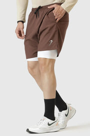 2 in 1 Compression Shorts Brown by Fuaark Nz