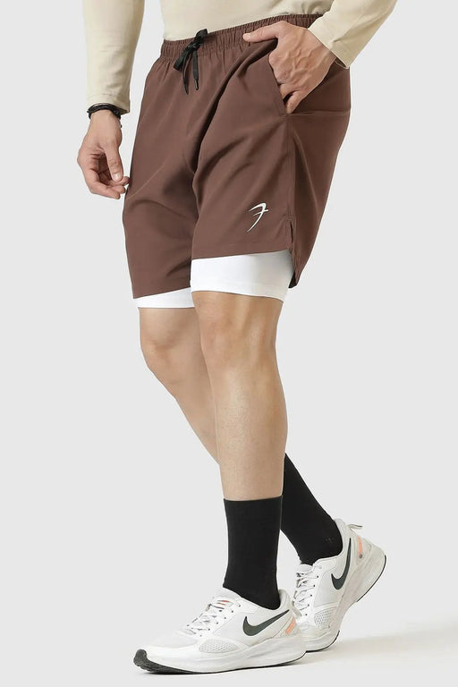 2 in 1 Compression Shorts Brown by Fuaark Nz