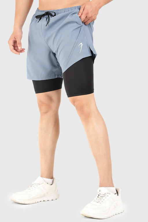 2 in 1 5" Compression Shorts Light Grey by Fuaark Nz
