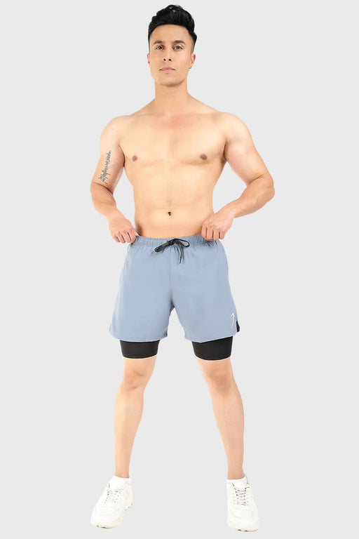 2 in 1 5" Compression Shorts Light Grey by Fuaark Nz