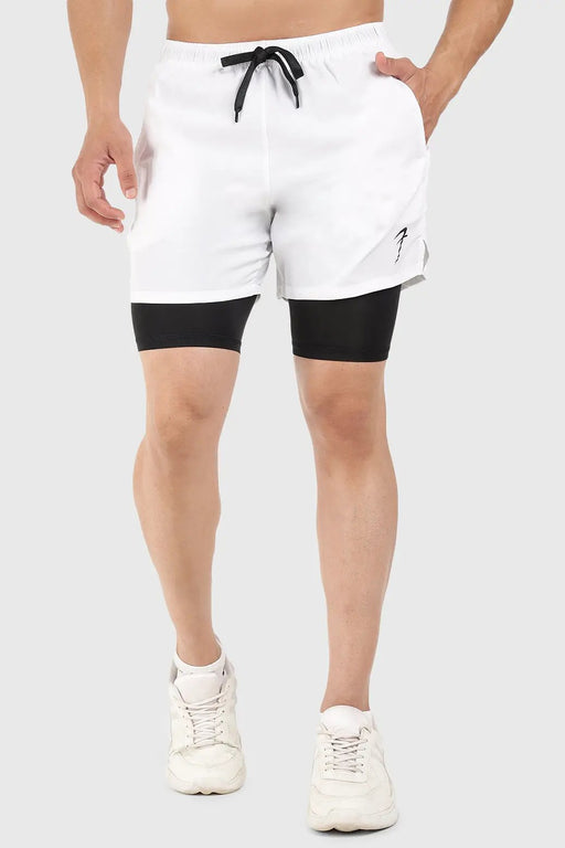 2 in 1 5" Compression Shorts White by Fuaark Nz