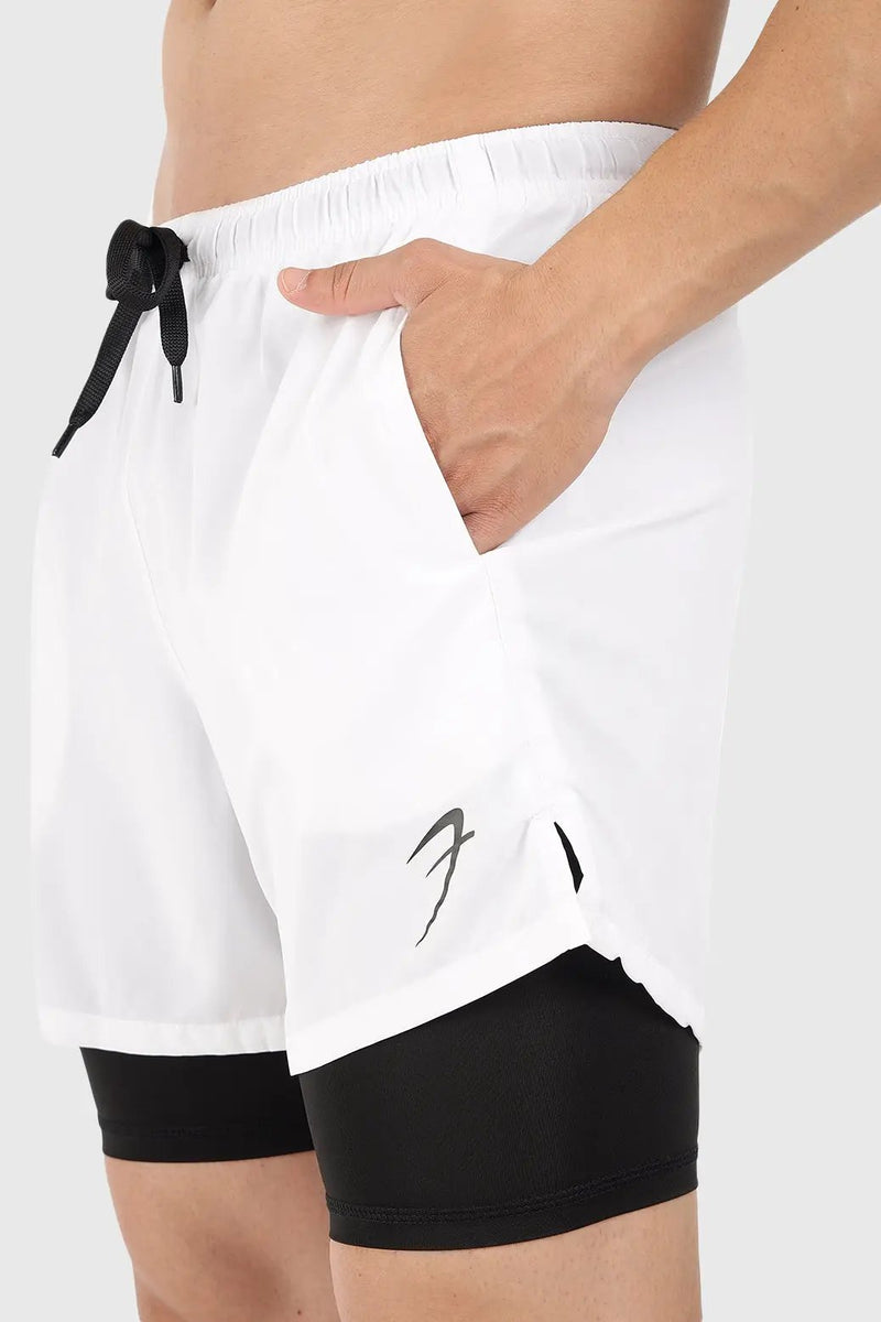2 in 1 5" Compression Shorts White by Fuaark Nz