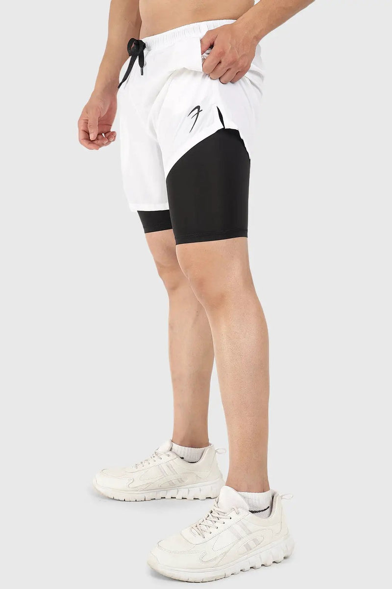 2 in 1 5" Compression Shorts White by Fuaark Nz