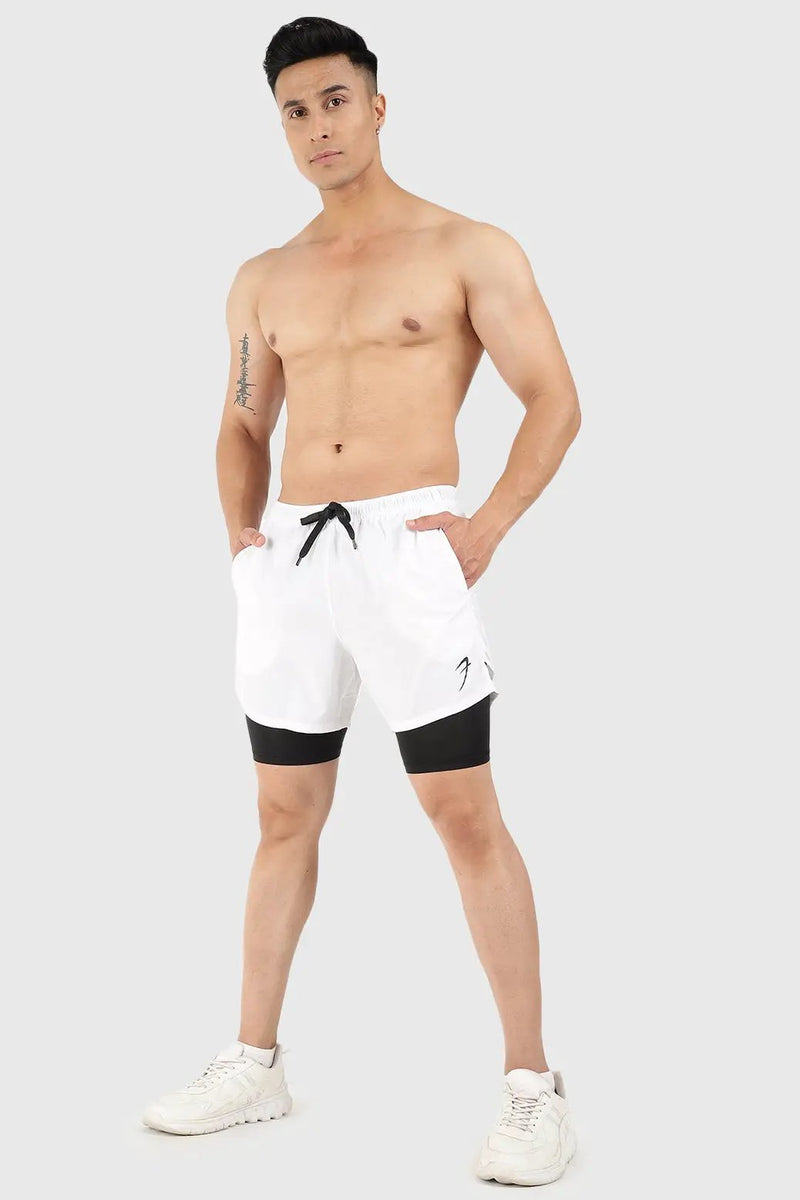 2 in 1 5" Compression Shorts White by Fuaark Nz