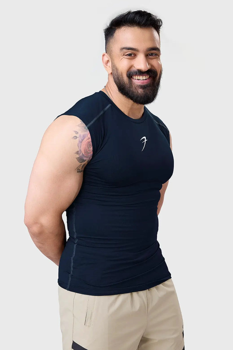 Compression Sleeveless Tank Navy by Fuaark Nz