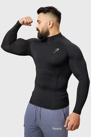 High Neck Compression Full Sleeves T-shirt Black by Fuaark Nz