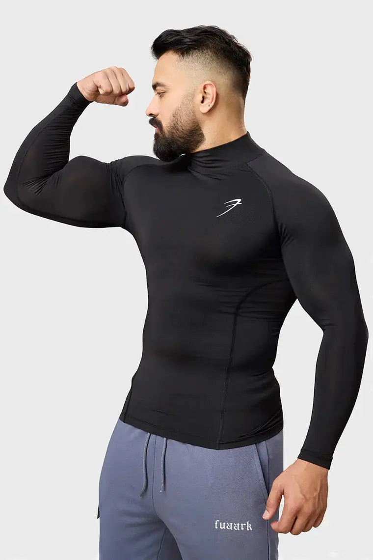 High Neck Compression Full Sleeves T-shirt Black by Fuaark Nz