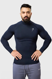 High Neck Compression Full Sleeves T-shirt Navy by Fuaark Nz
